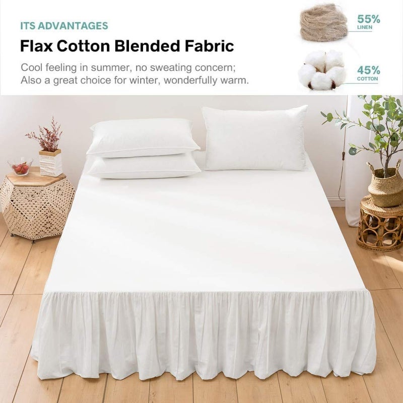 BISELINA French Linen Bed Skirt with Pleated Frills 14-Inch Tailored Drop Natural Flax Cotton Blend Dust Ruffle Soft Cozy Farmhouse Bedding (14" Queen, White) - Image 5